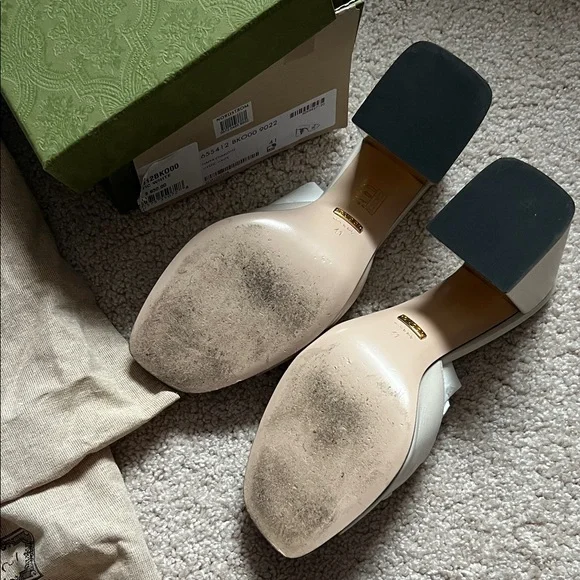 Gucci Women's Cream Mules with Gold Accents - Picture 2 of 3